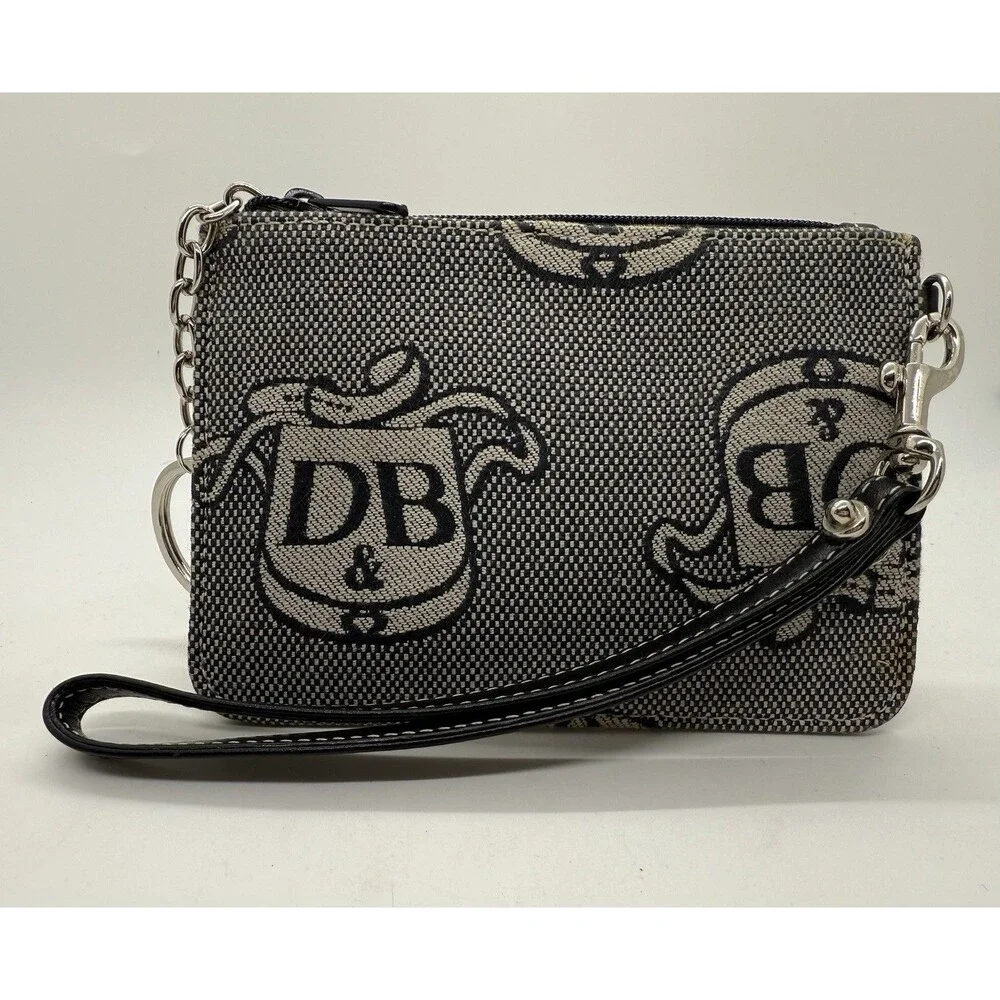 Dooney & Bourke Canvas DB Donegal Crest Wristlet Grey Black W/‎ Handstrap zip